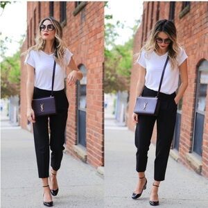 Aritzia Babaton Cohen Trouser Cropped Pleated Dress Pant Jogger Black Crepe Sz 4